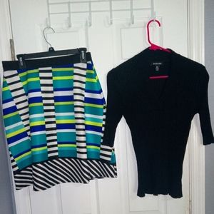 Womans patterned Medium skirt and solid large black top